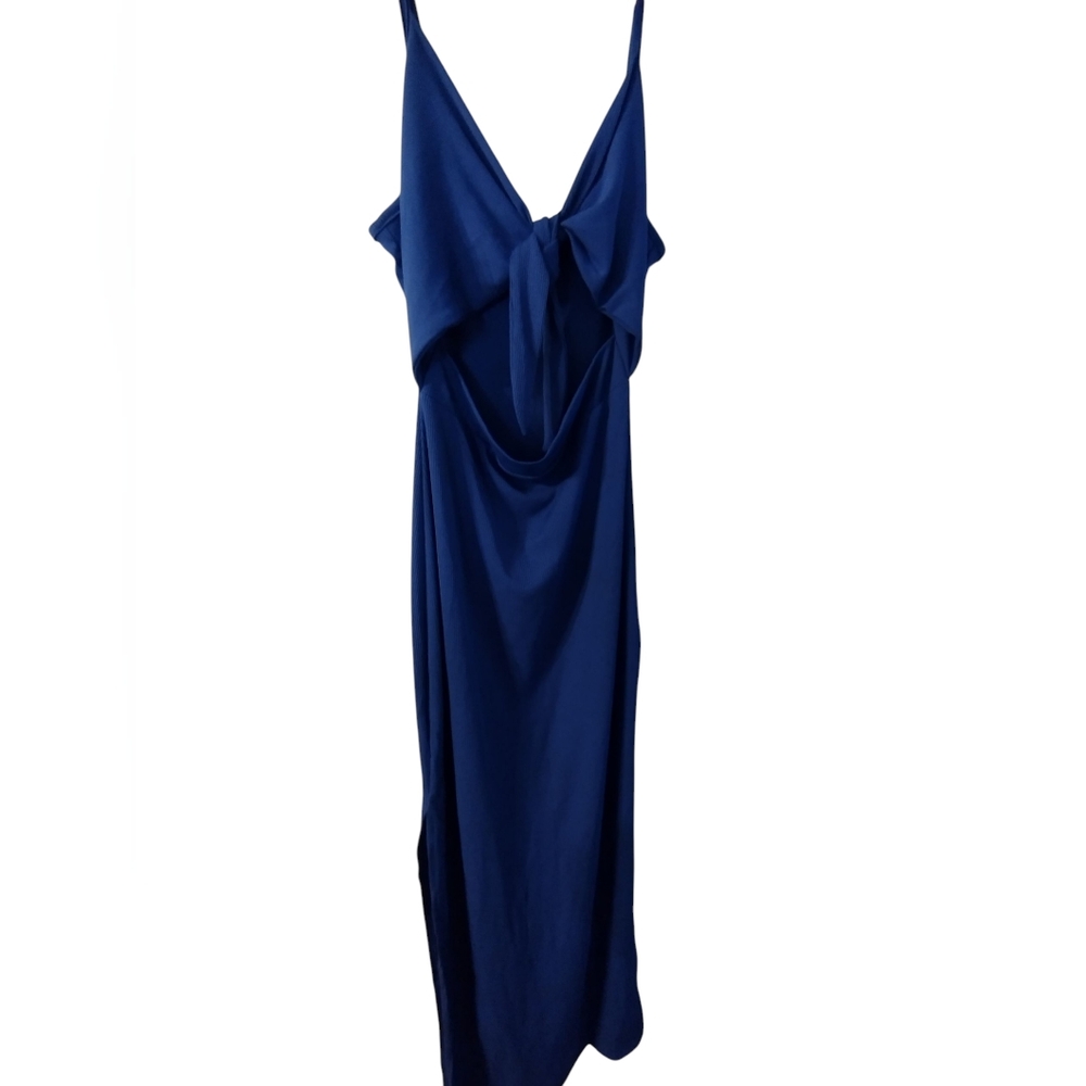💚 EUC 2/$10 Sexy  Blue Lyaner Women's Peekaboo Dress Side Slits Bow Small